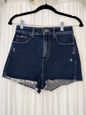PAIGE Dark Blue Distressed High-Rise Denim Shorts- 26